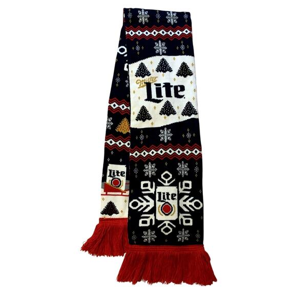 Miller Light Beer Scarf Winter Blue Red Knit Christmas Reindeer Holiday Sherpa - Picture 4 of 9